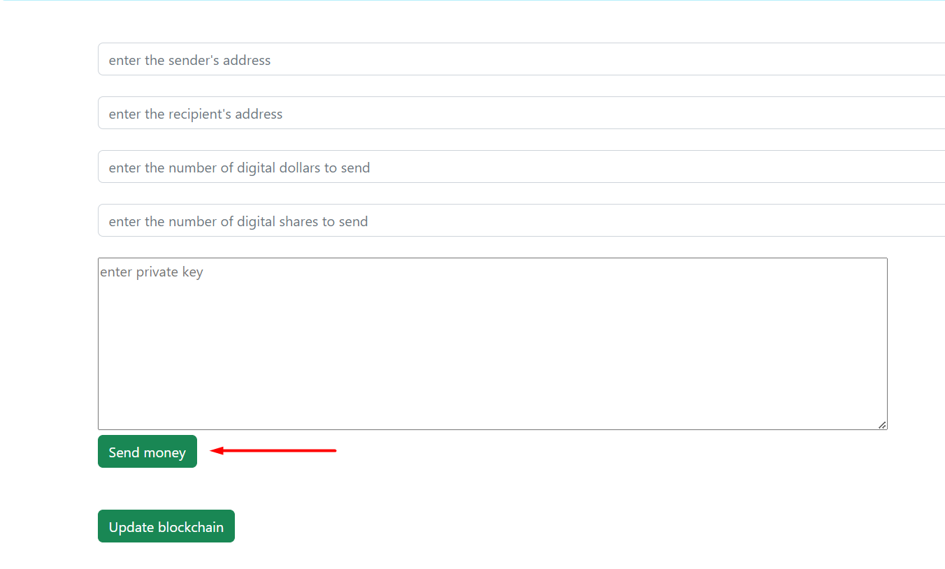 Send money screen